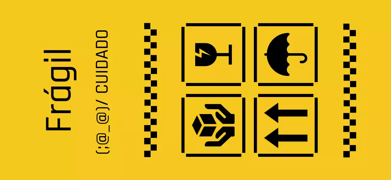 Avisos de entrega e advertências com um conceito pixelizado amarelo e preto