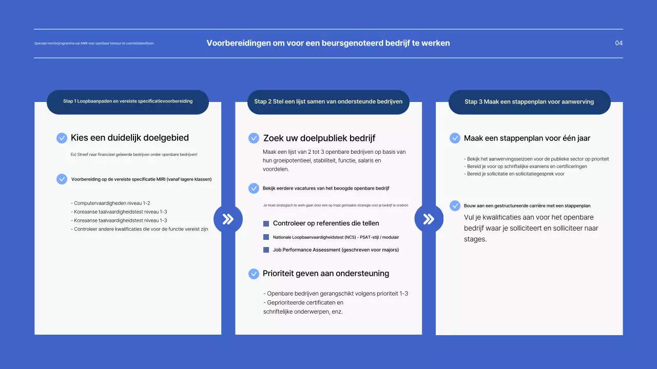 Presentatie van het speciale mentorprogramma voor blauwe overheidsbedrijven
