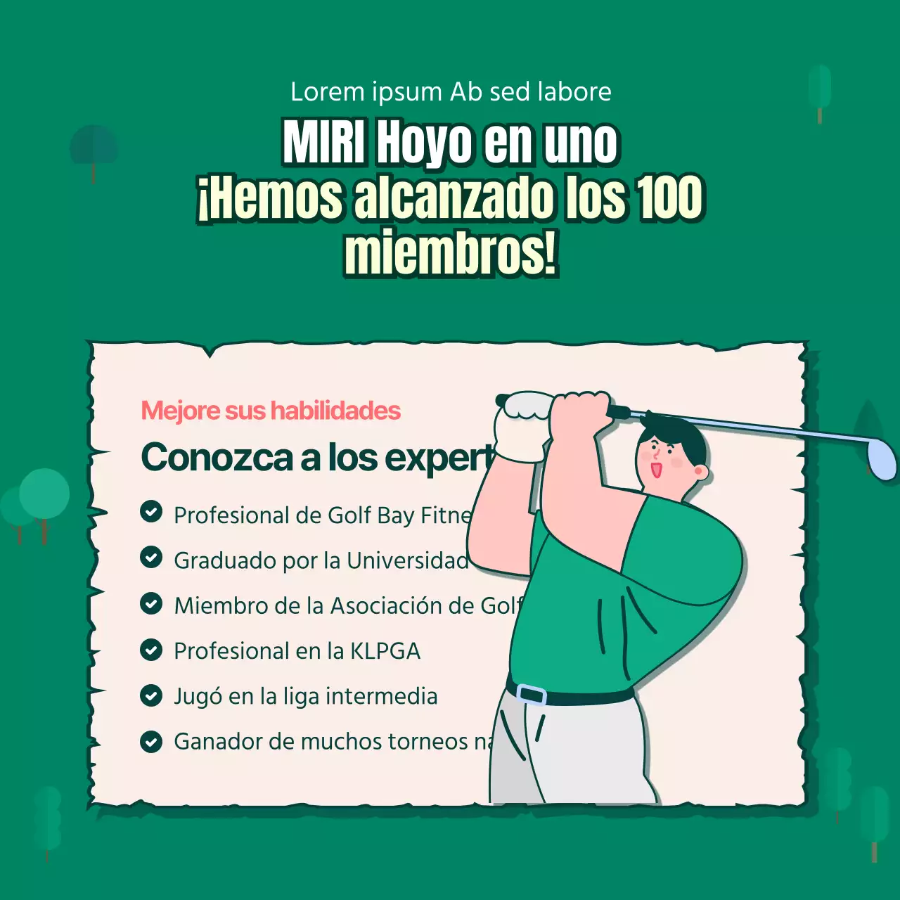 Club de golf de empresa con fondo verde CardNews