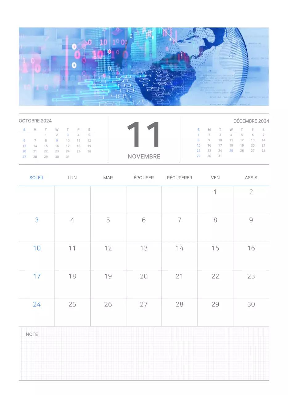 Calendrier mural bleu et blanc avec un concept d'entreprise simple