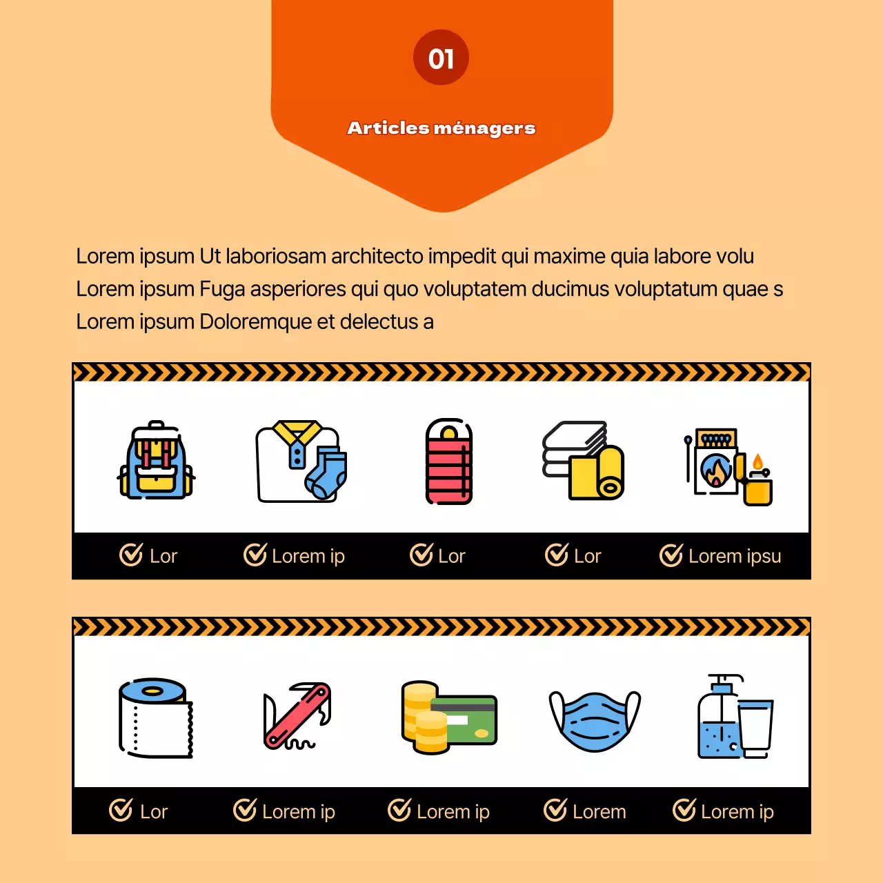 Surligner les illustrations en jaune Créer le sac de survie de ma famille