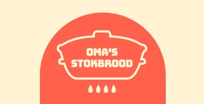 Oma's stokbroodwinkel balsa met gebogen rode vormen op een ivoorkleurige achtergrond