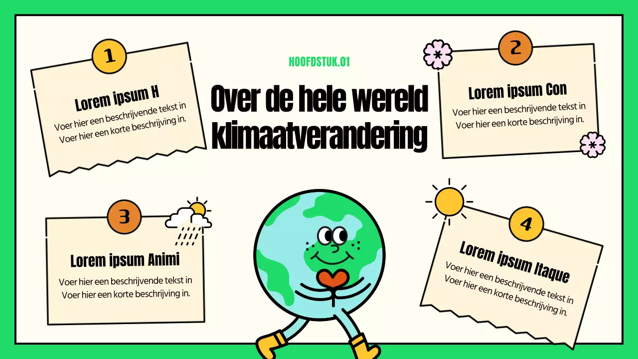 Leuke illustraties met groene en gele accenten ESG en actie tegen klimaatverandering