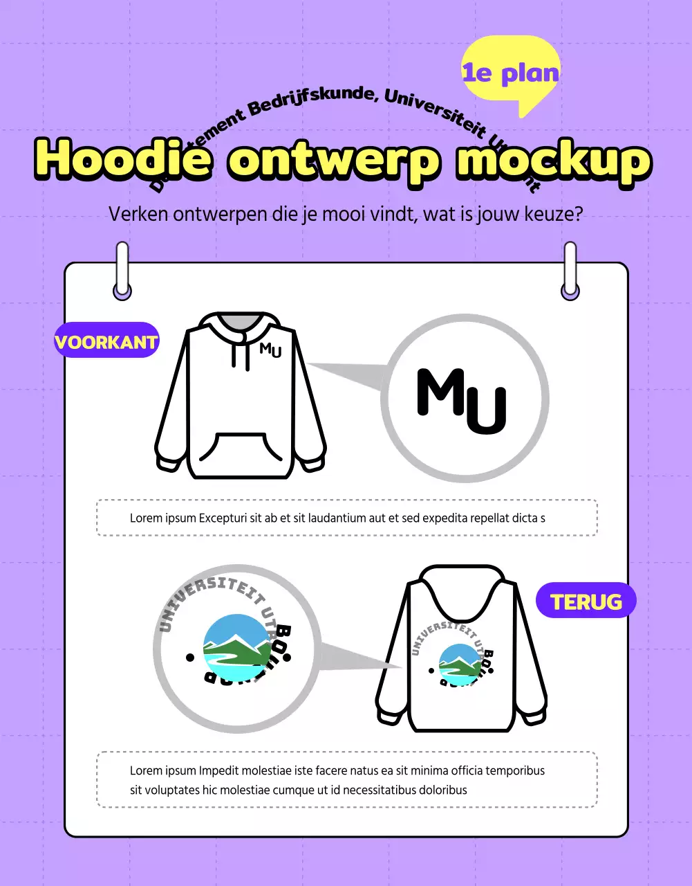 Paars en geel minimalistische universiteit en hoodie stemwijzer