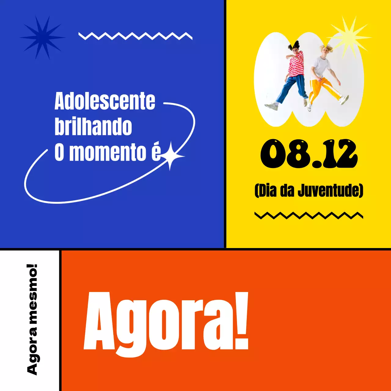 Um anúncio colorido e geométrico do Festival do Dia da Juventude