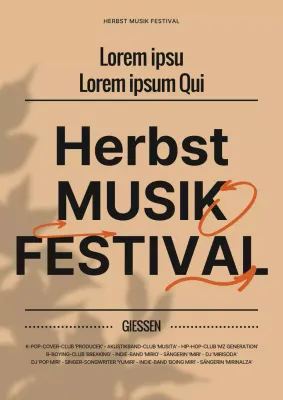 Beigefarbene und schwarze Typografie für die Ankündigung eines Musikfestivals im Herbst