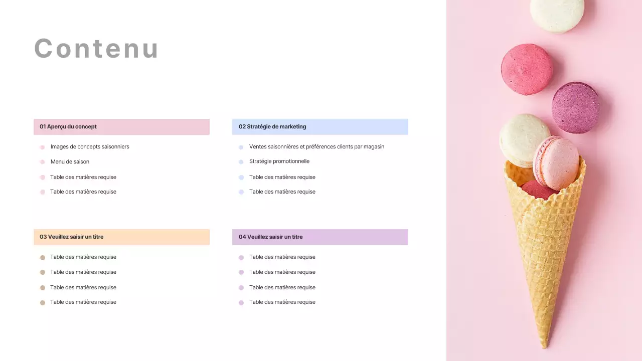 Présentation du briefing merchandising de printemps du café dans des couleurs rose pastel