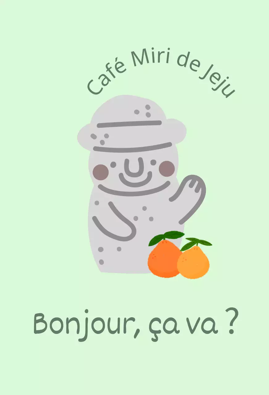 Jeju Cafe Balt, un mignon café à la menthe avec des agrumes de Jeju et des dolharbang sur les murs.