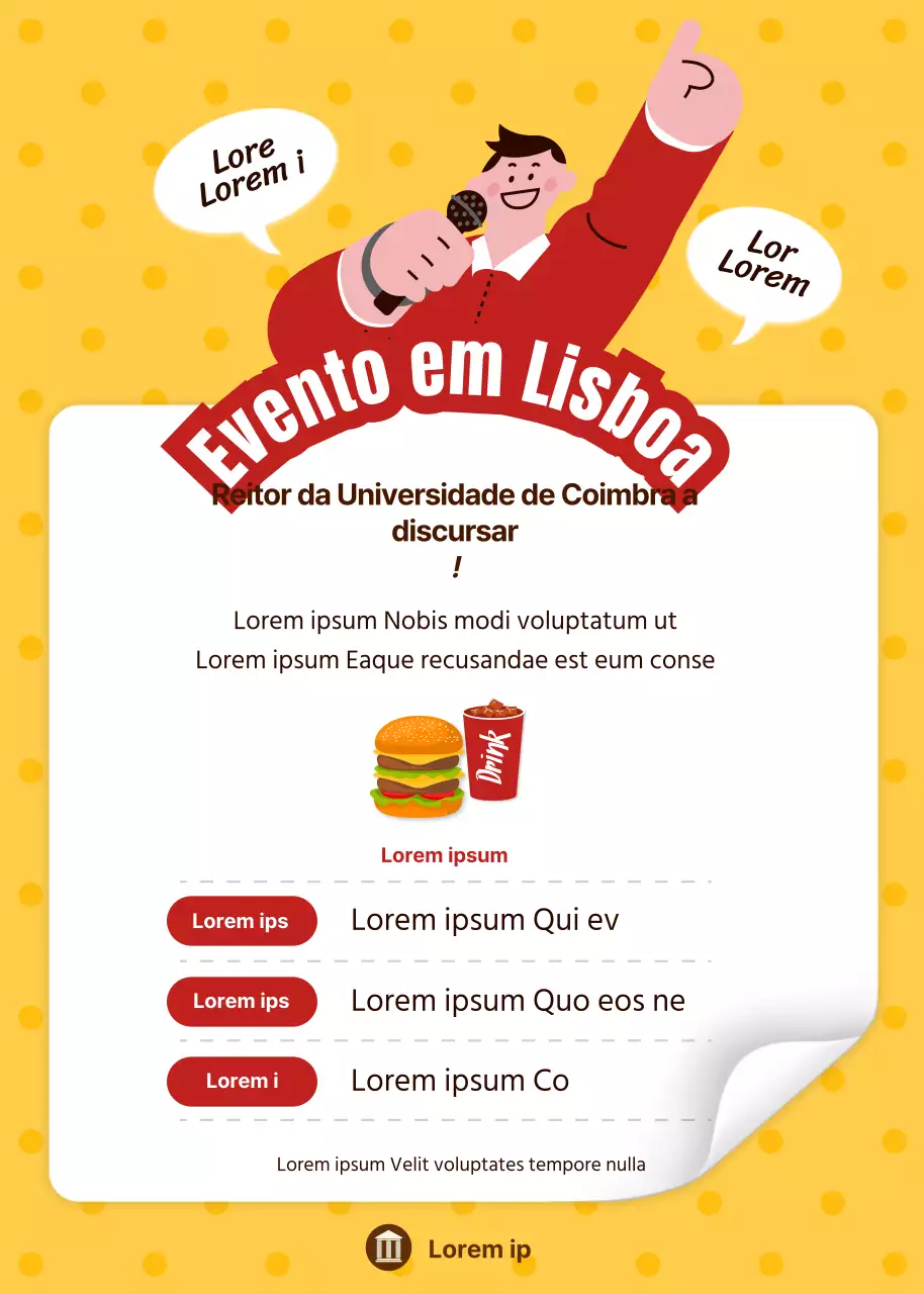 Um bonito evento vermelho e amarelo para comer um hambúrguer na associação de estudantes