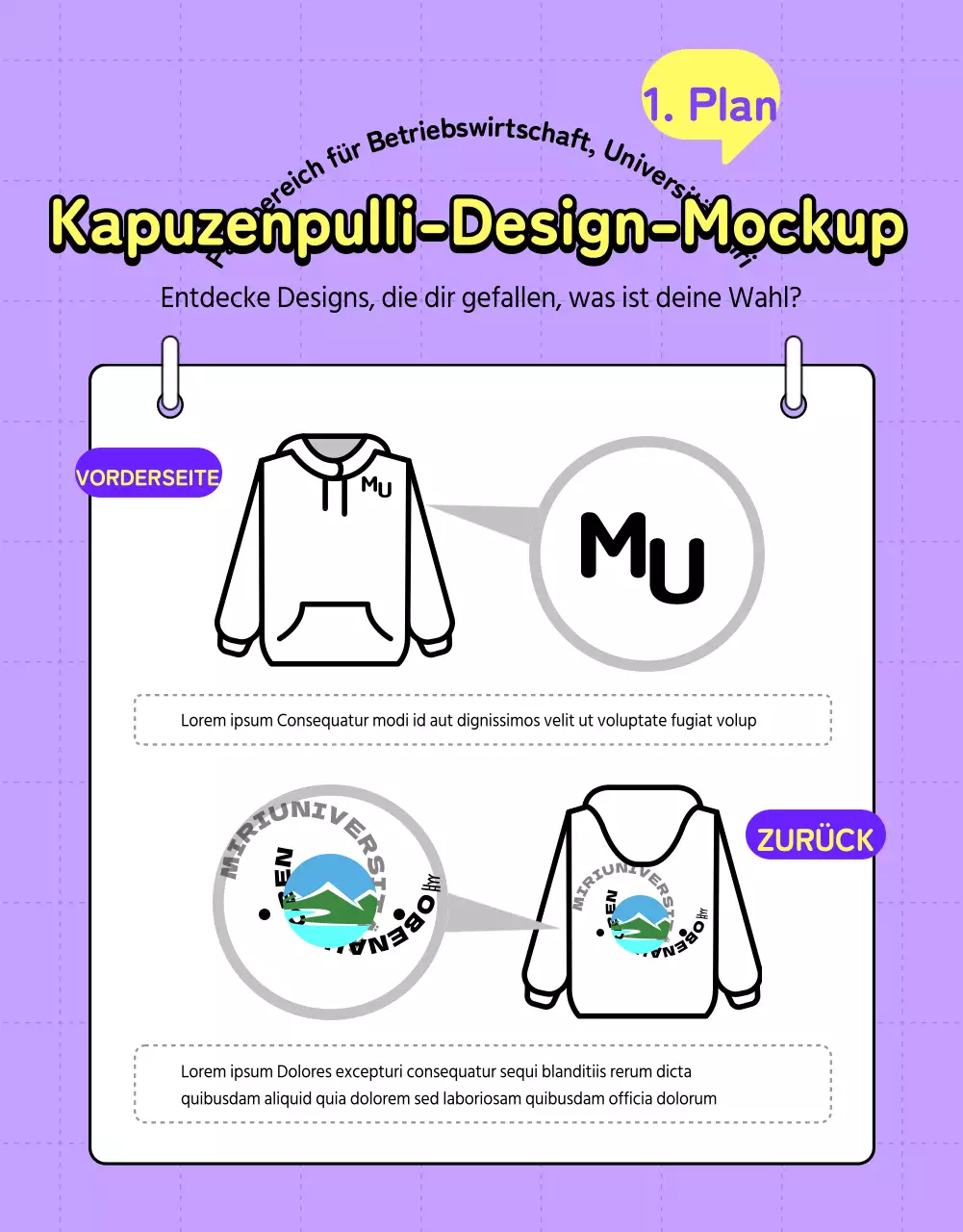 Lila und gelbe minimalistische Universität und Hoodie Abstimmungshilfe