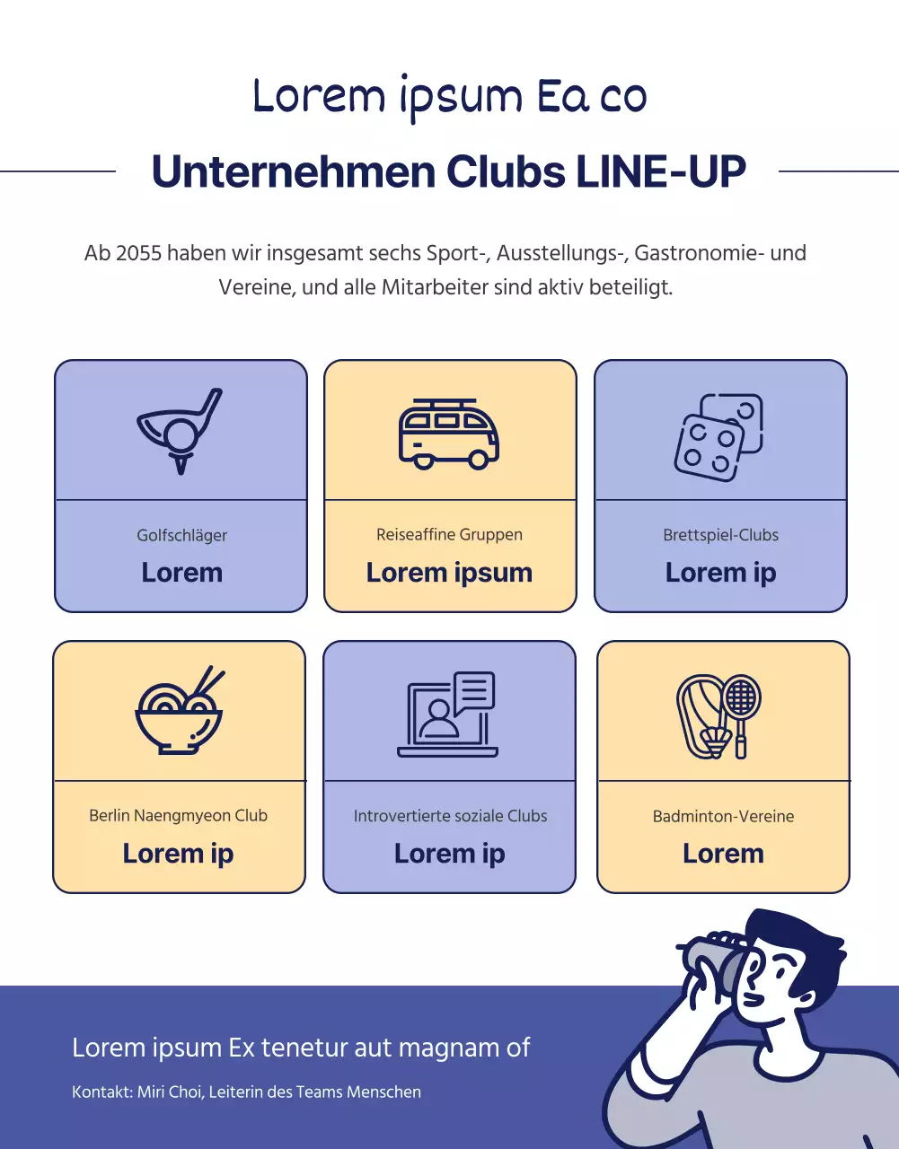 Illustration eines violetten und gelben Co-Working-Clubs