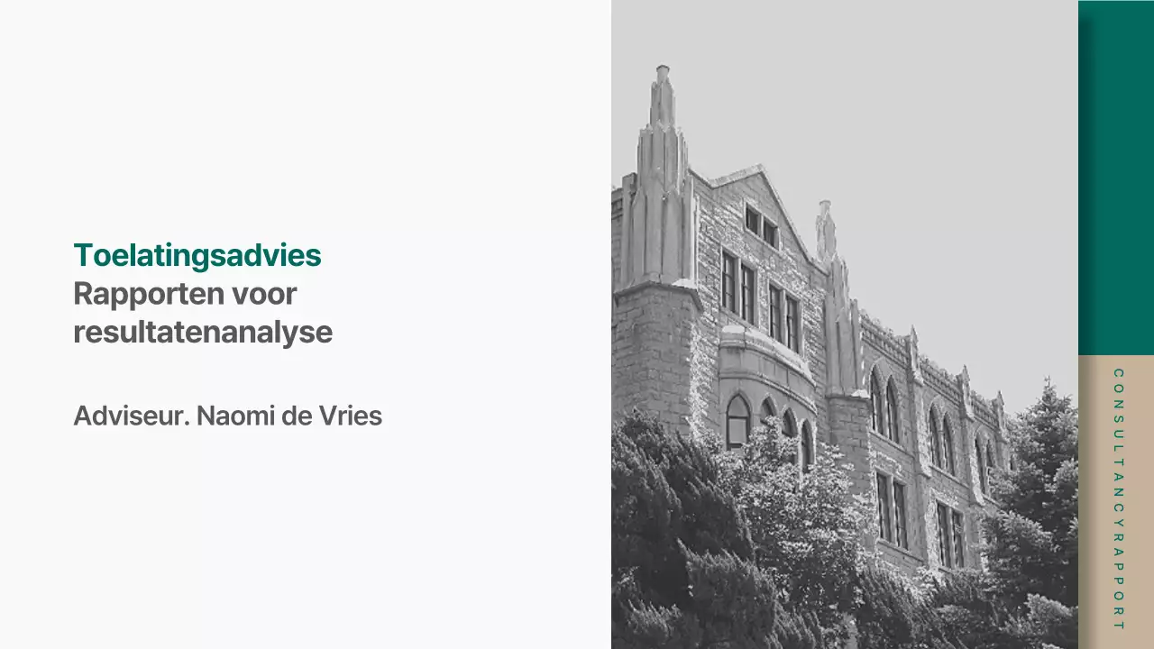 Een modern analyseverslag van het toelatingsadvies in groen en beige