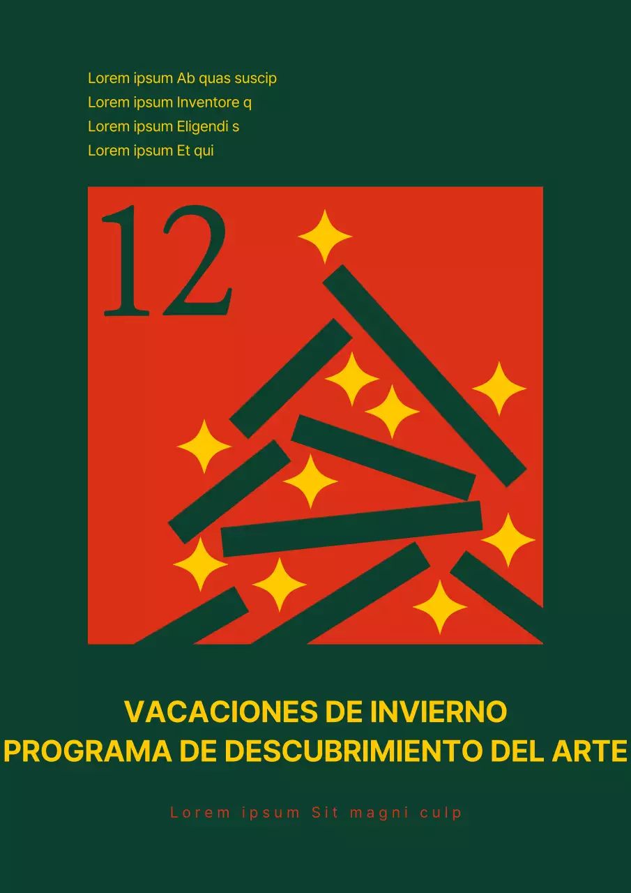 Programa de vacaciones de invierno con un concepto de copo de nieve en forma de árbol de Navidad verde y rojo