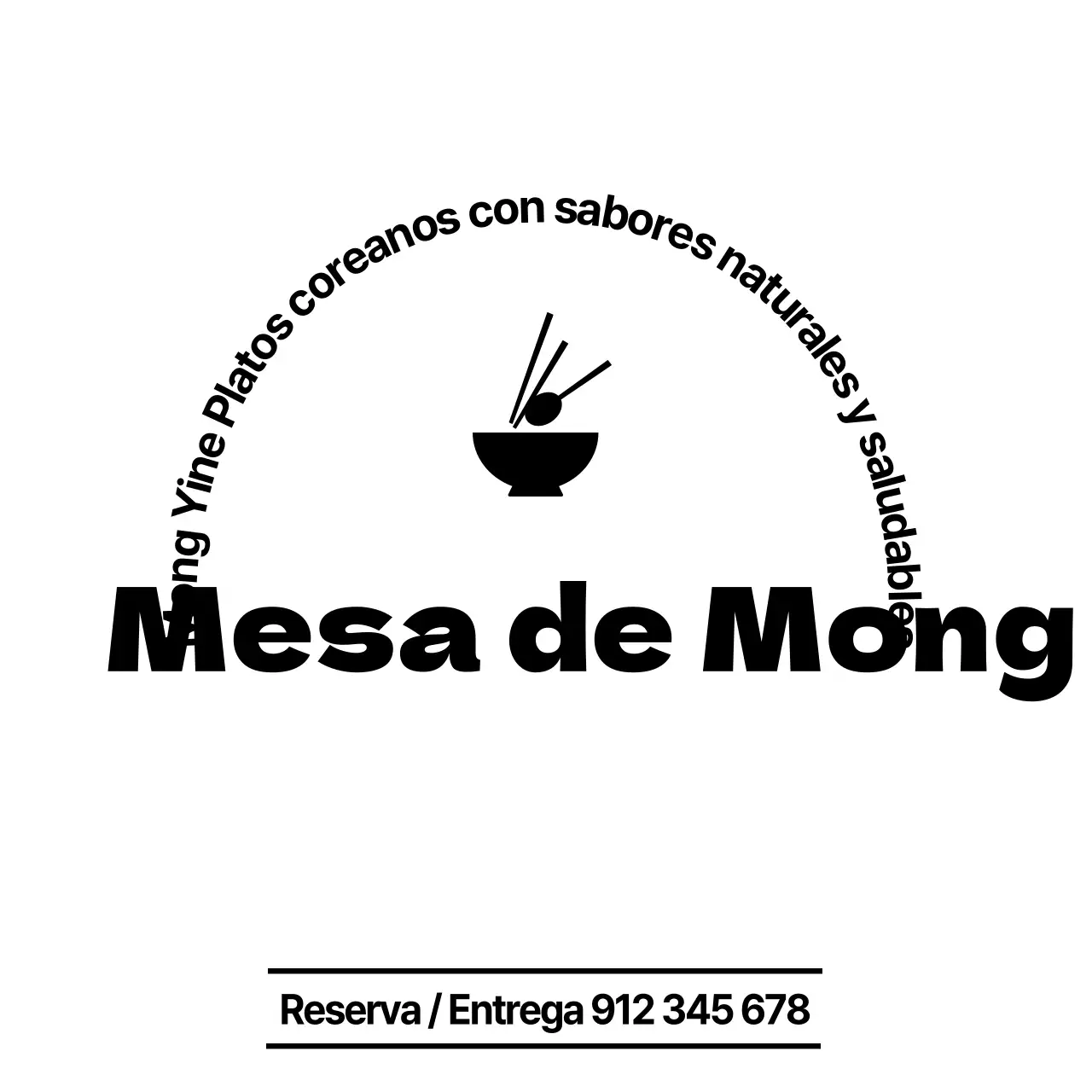 Ilustración de restaurante coreano con cuenco, cuchara y palillos negros