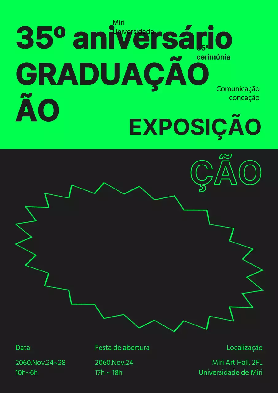 Um guia para exposições de fim de curso com texto em preto e néon