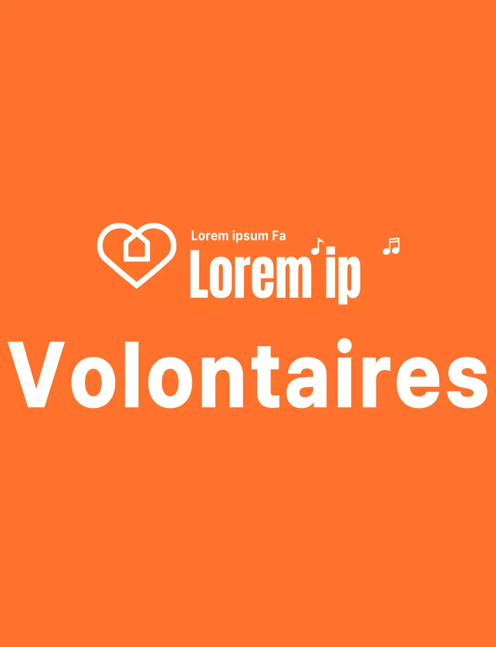 Logo avec texte rythmique en orange et blanc Organisation bénévole