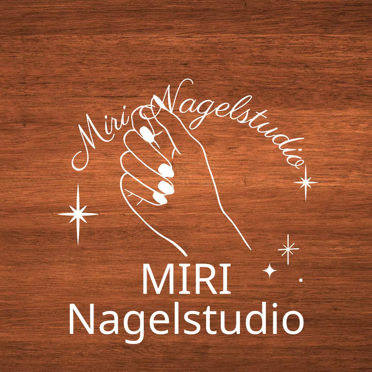 Ein klassisches Nagelstudio-Schild mit weißem Text und einer Illustration einer Sternhand.