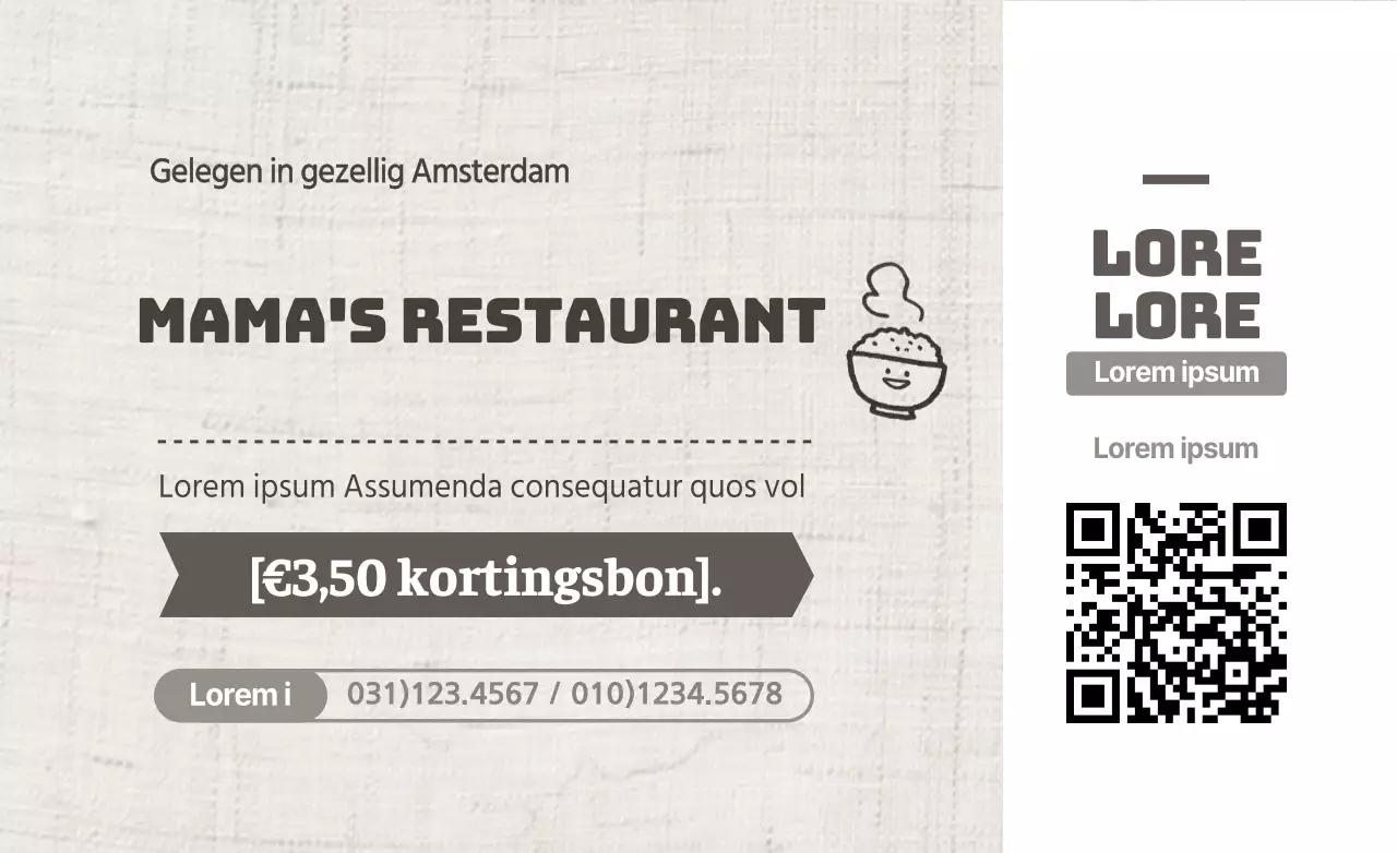 Bruin en wit, eenvoudig en schoon kortingsbon concept voor restaurant promotie en informatie