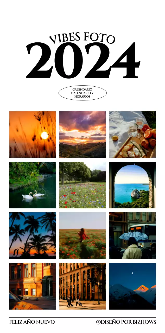 Calendario de pared de estilo sencillo con concepto de fotografía de viajes emocional en blanco y negro