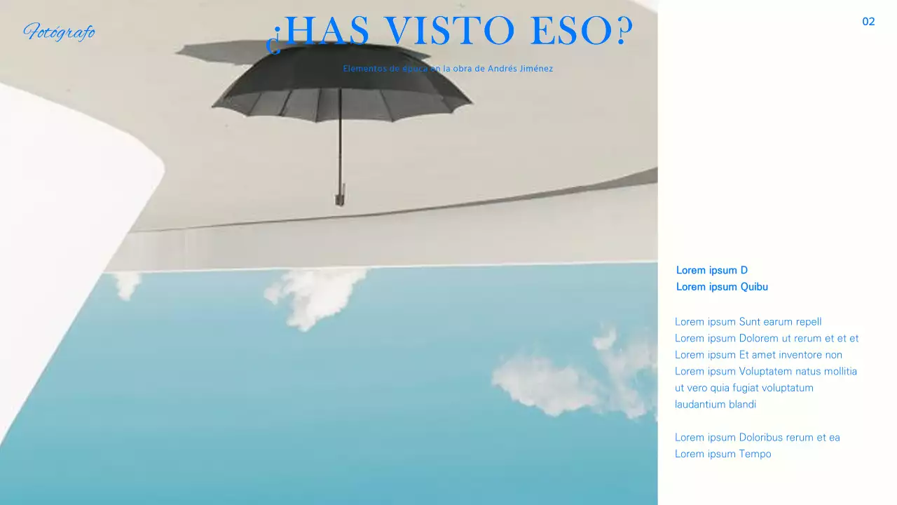 Moderno reportaje en azul, negro y blanco