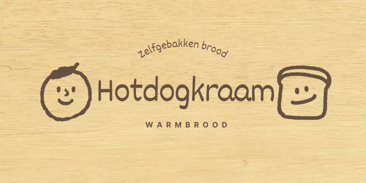 Bakkerijstijl met bruine, getekende mensen en broodillustraties