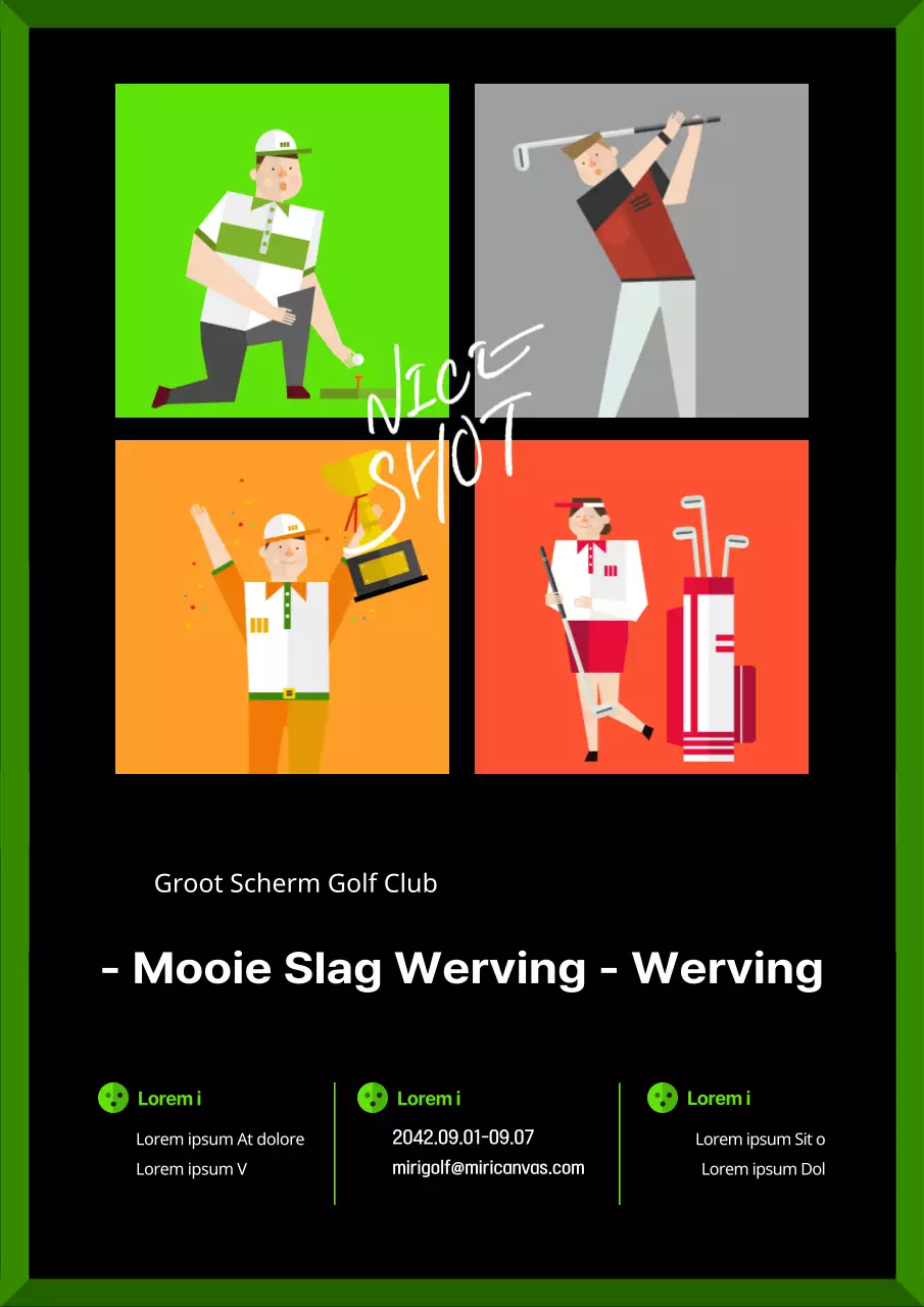 Uitgelichte illustratie in limoengroen en zwart Aankondiging van werving nieuwe golfclub