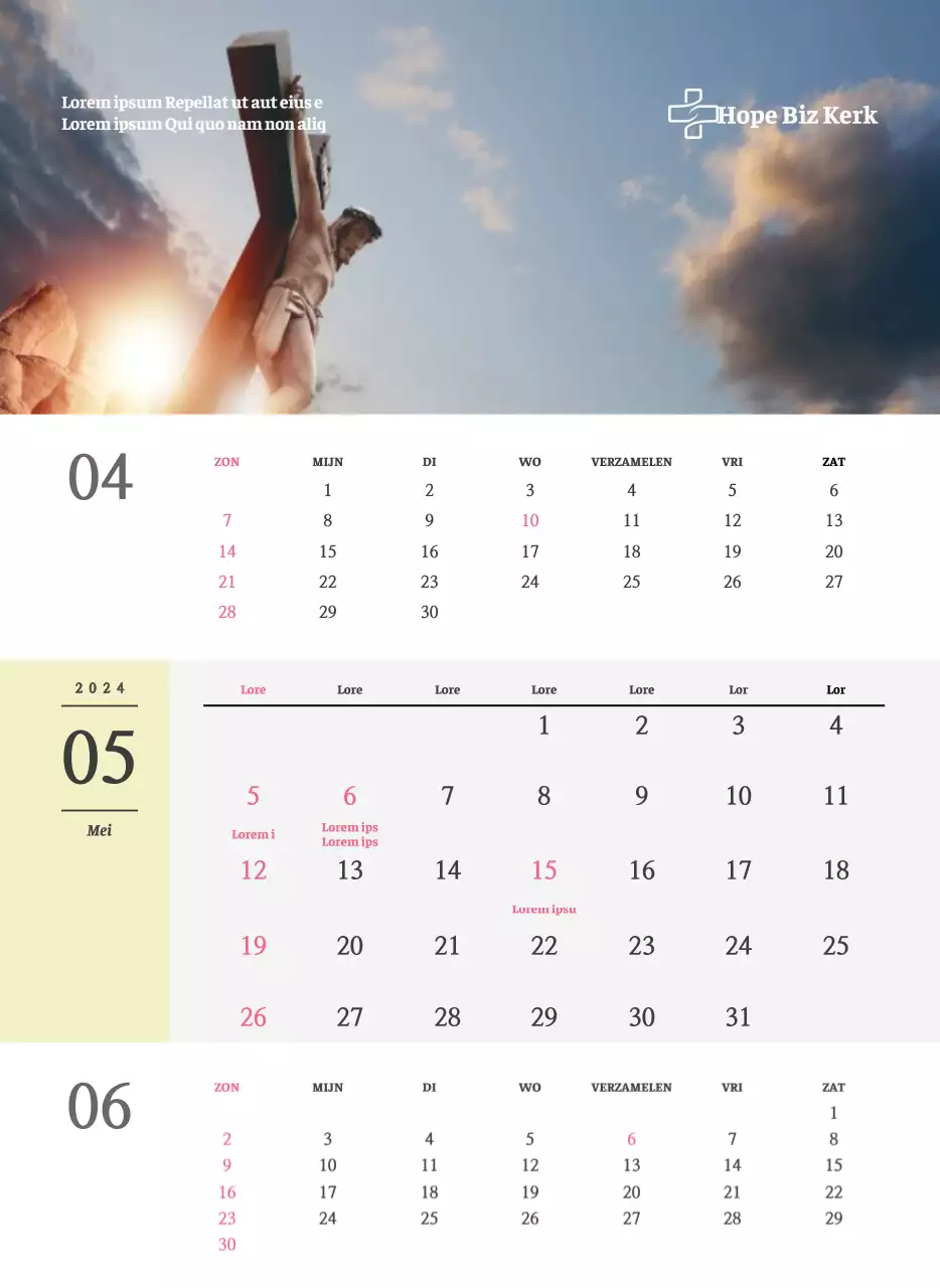 Eenvoudig concept kerkelijke muurkalender in zwart-wit met emotionele religieuze foto's