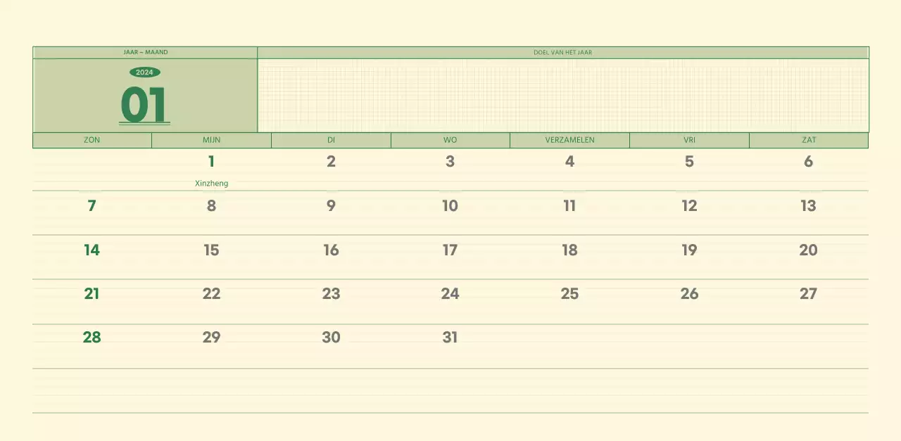SAT D-day notitieblok concept wandkalender in groen en lichtgeel