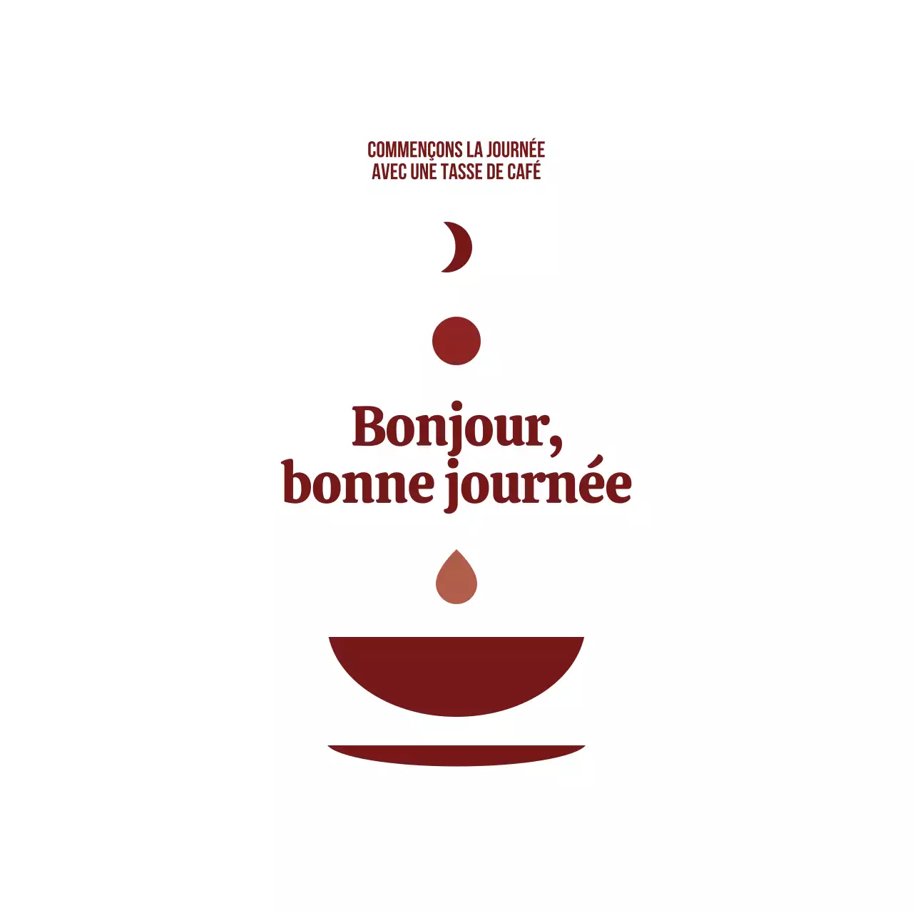 Conception simple et épurée d'un café avec une lune et une illustration d'une tasse et d'un café.