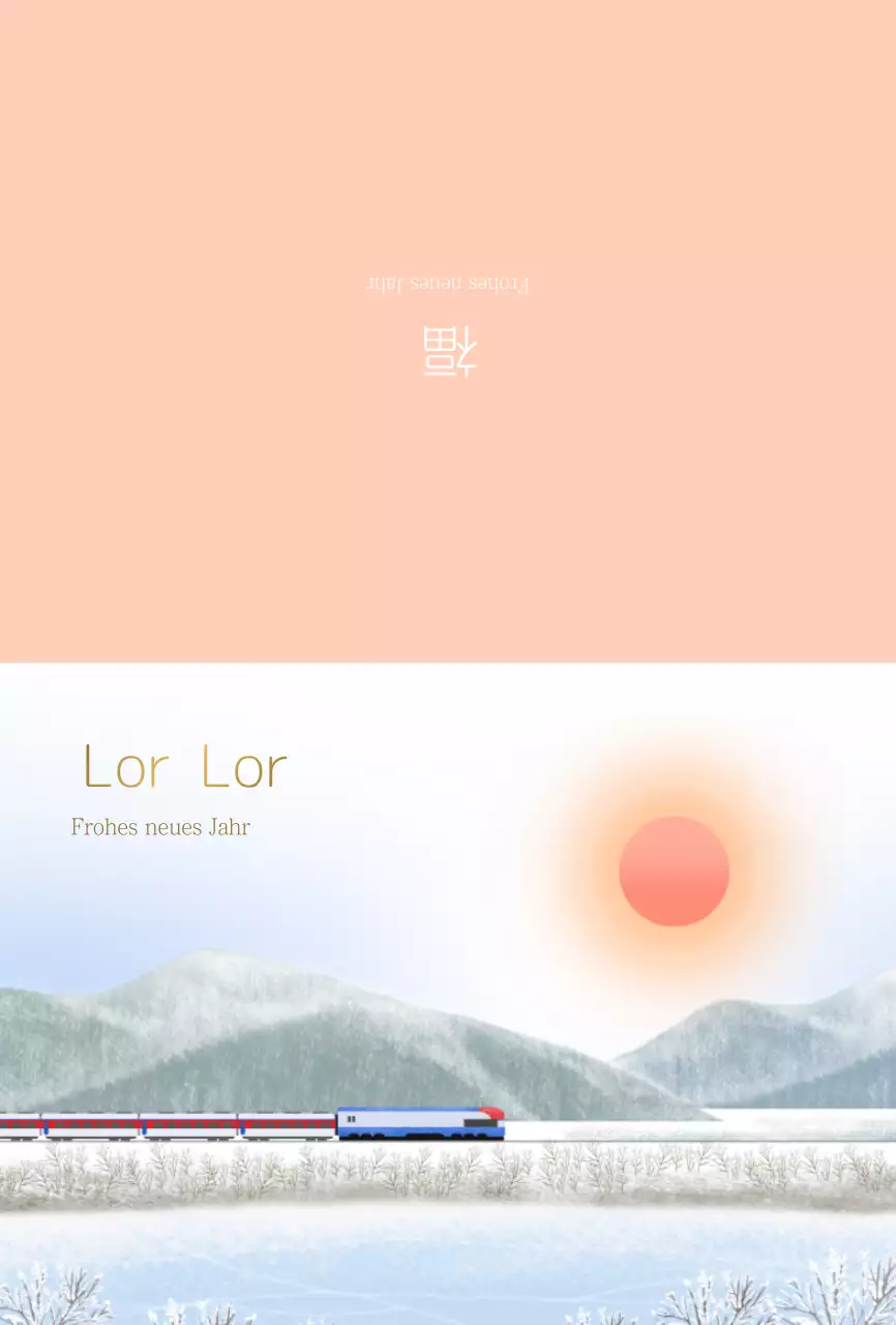 Neujahrsgrußkarte in Hellblau und Rosa