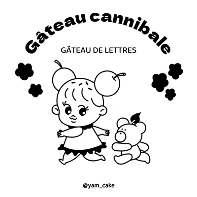 Lettre artisanale cake shop avec illustration d'une petite fille mignonne et d'un ours en noir