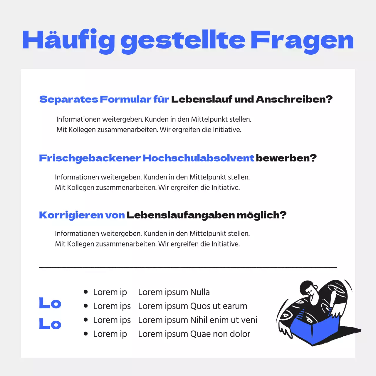 Dynamische, jugendliche Geschäftsanzeige mit blauen Akzenten