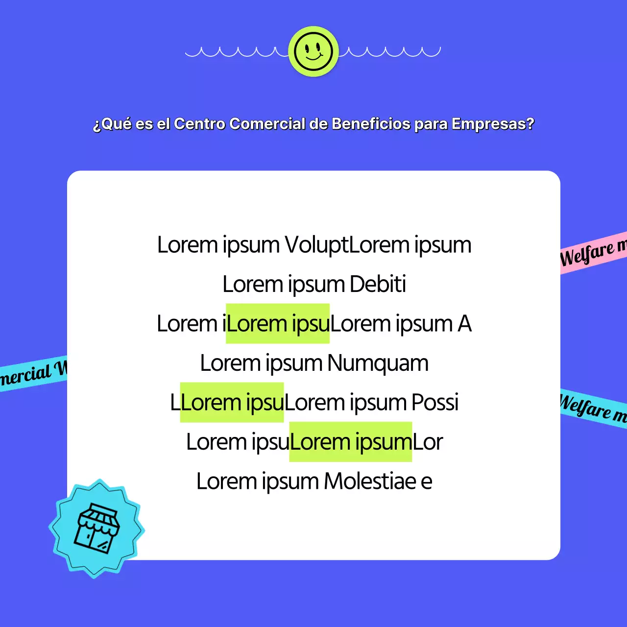 Explicando el centro comercial azul de bienestar corporativo con un concepto de pegatina CardNews