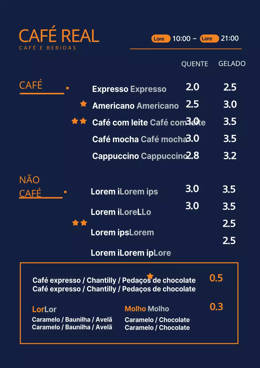 Quadro de menu de café azul-marinho