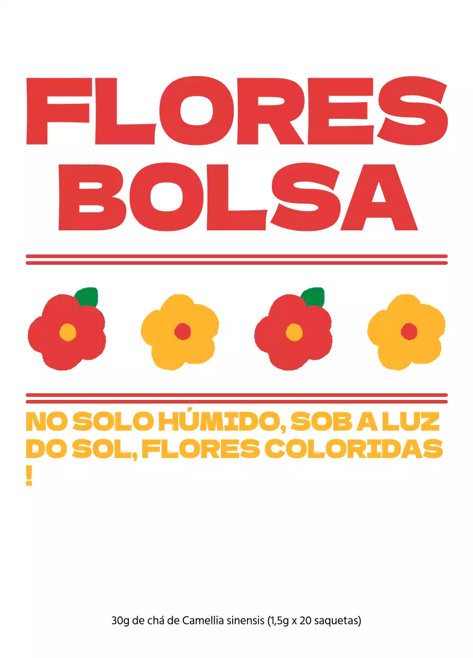 Saquetas de chá de flores com ilustrações florais vermelhas e cor de laranja