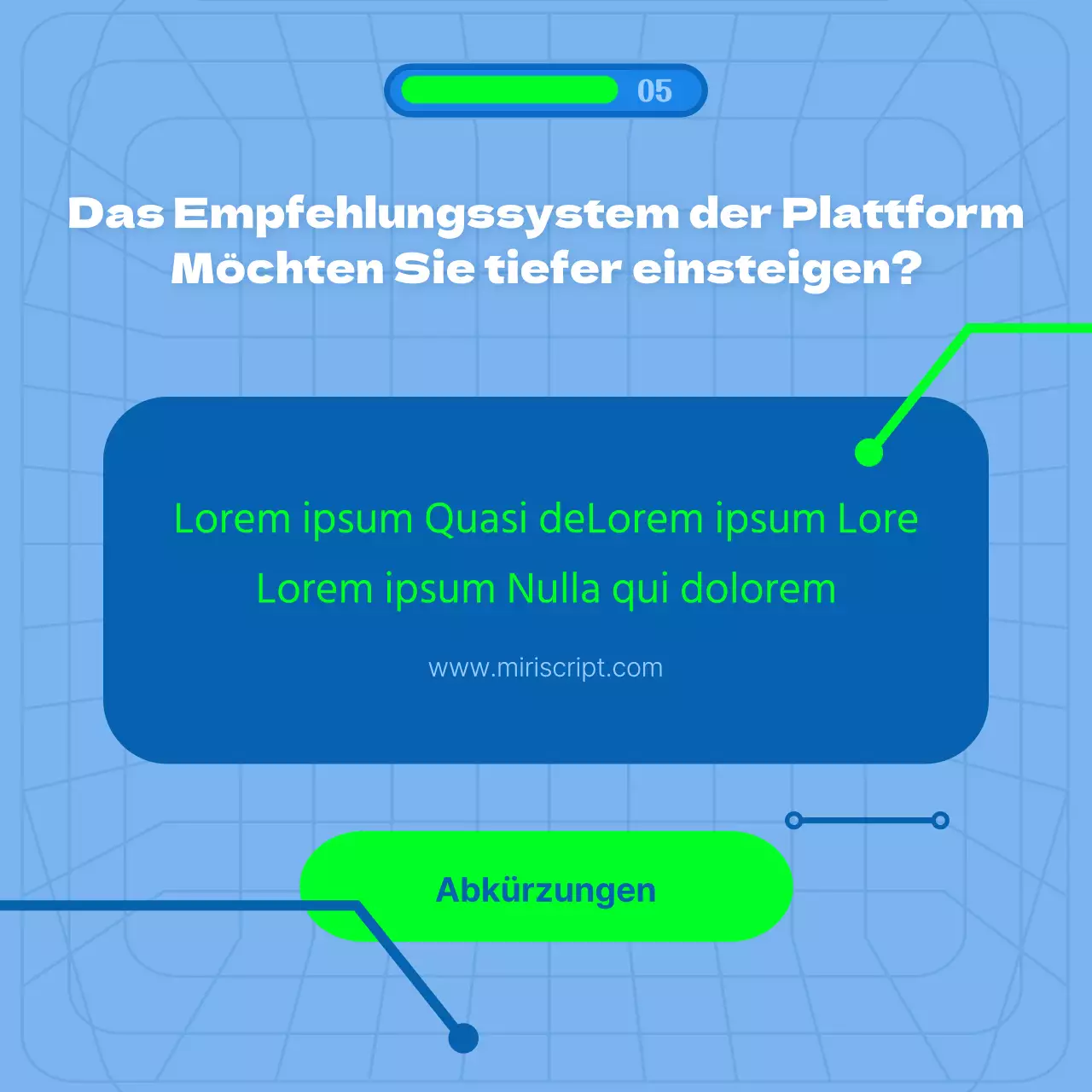 Algorithmisches Empfehlungsthema mit blauem Hintergrund und Verbindungslinien