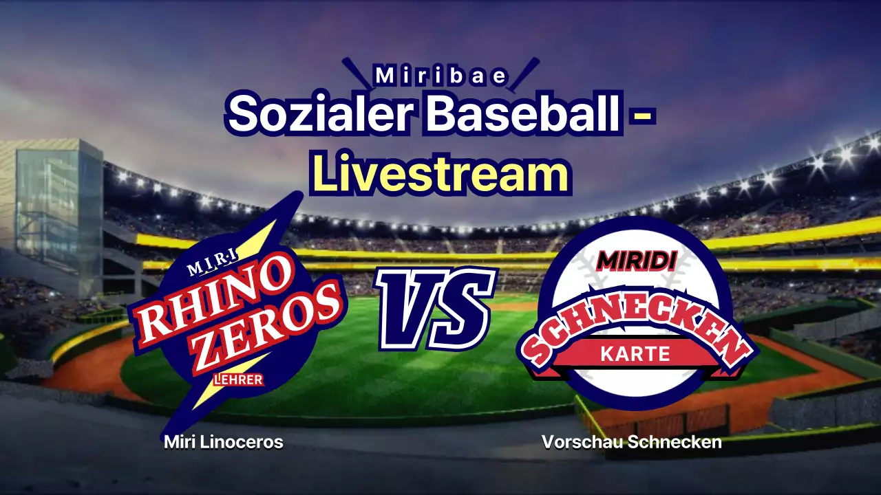 Miribae social baseball live stream mit illustriertem Logo