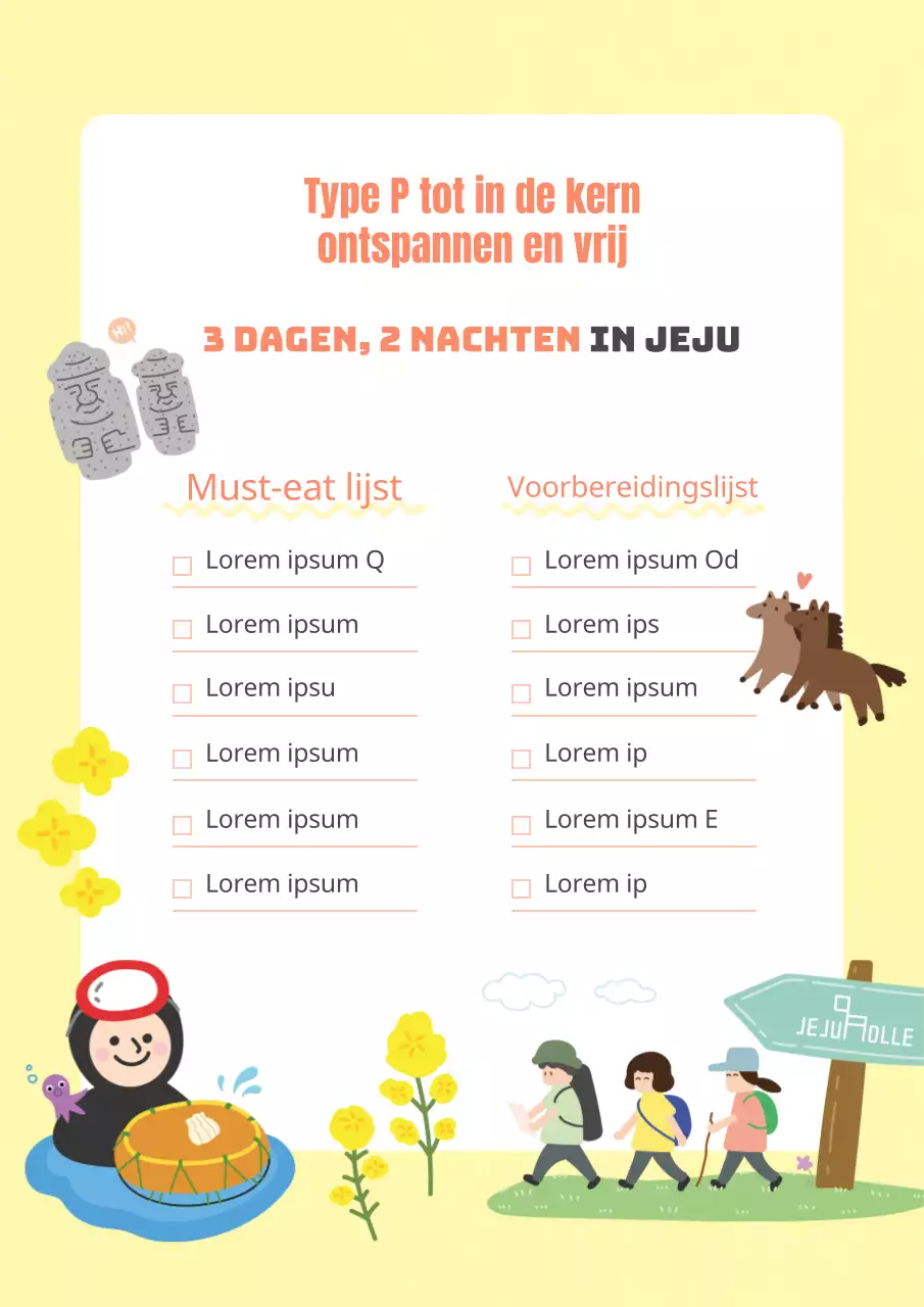 Inhoud van de geel-groene 3-daagse, 2-nachten Jeju eiland route