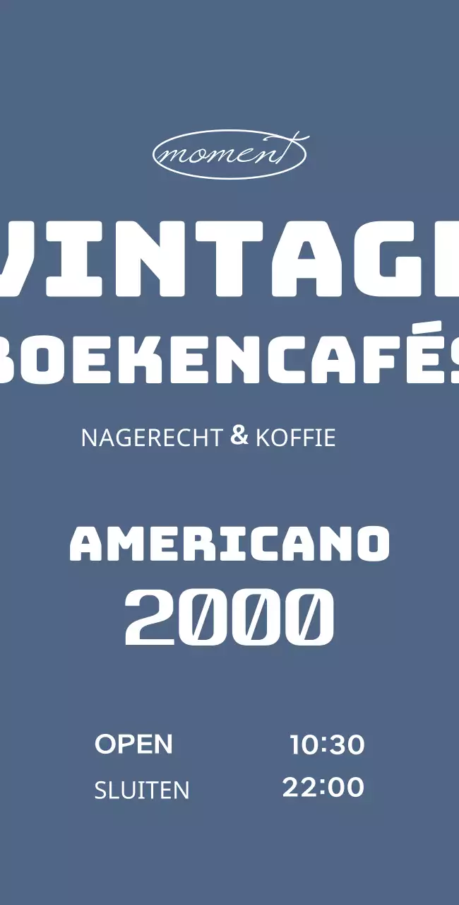Boek café teken met vintage menu op blauwe achtergrond