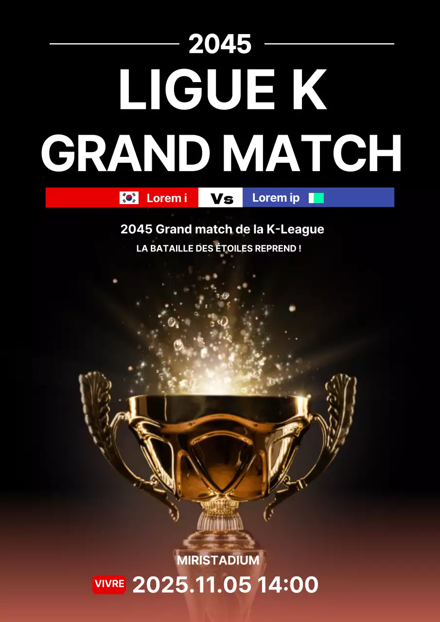 Affiche web simple et noire pour un match de football