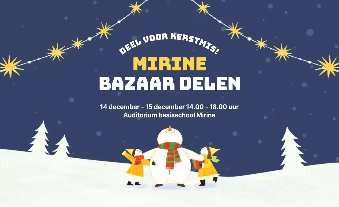 Ontwerp een promotionele hotpack voor een liefdadigheidsbazaar met een illustratie van een schattige sneeuwpop en kinderen.