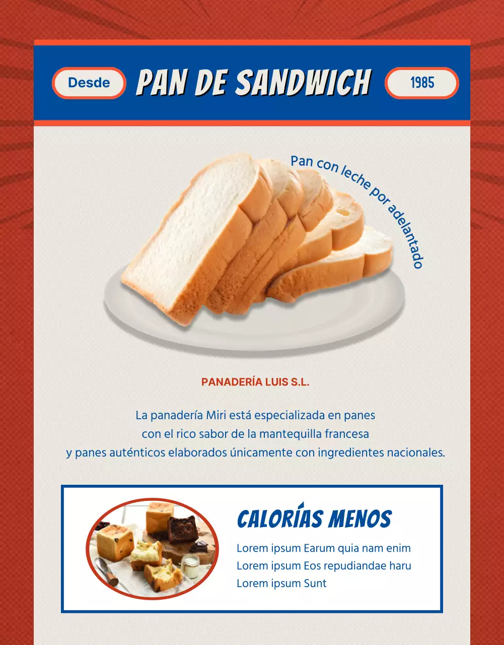 Presentación del pan vintage rojo y azul