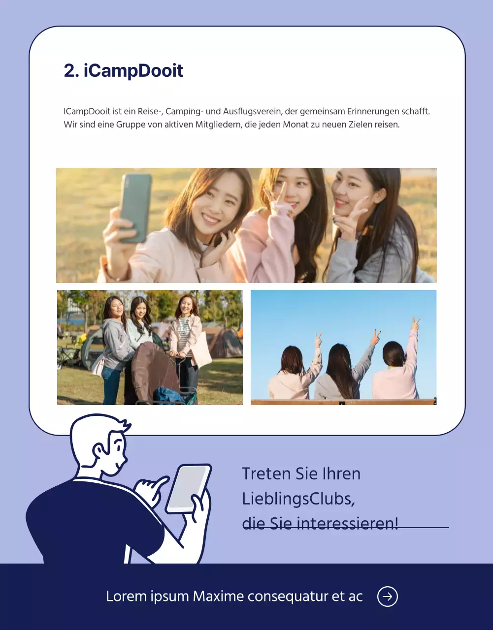 Illustration eines violetten und gelben Co-Working-Clubs