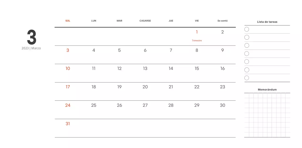 Calendario de cafetería de estilo sencillo y moderno