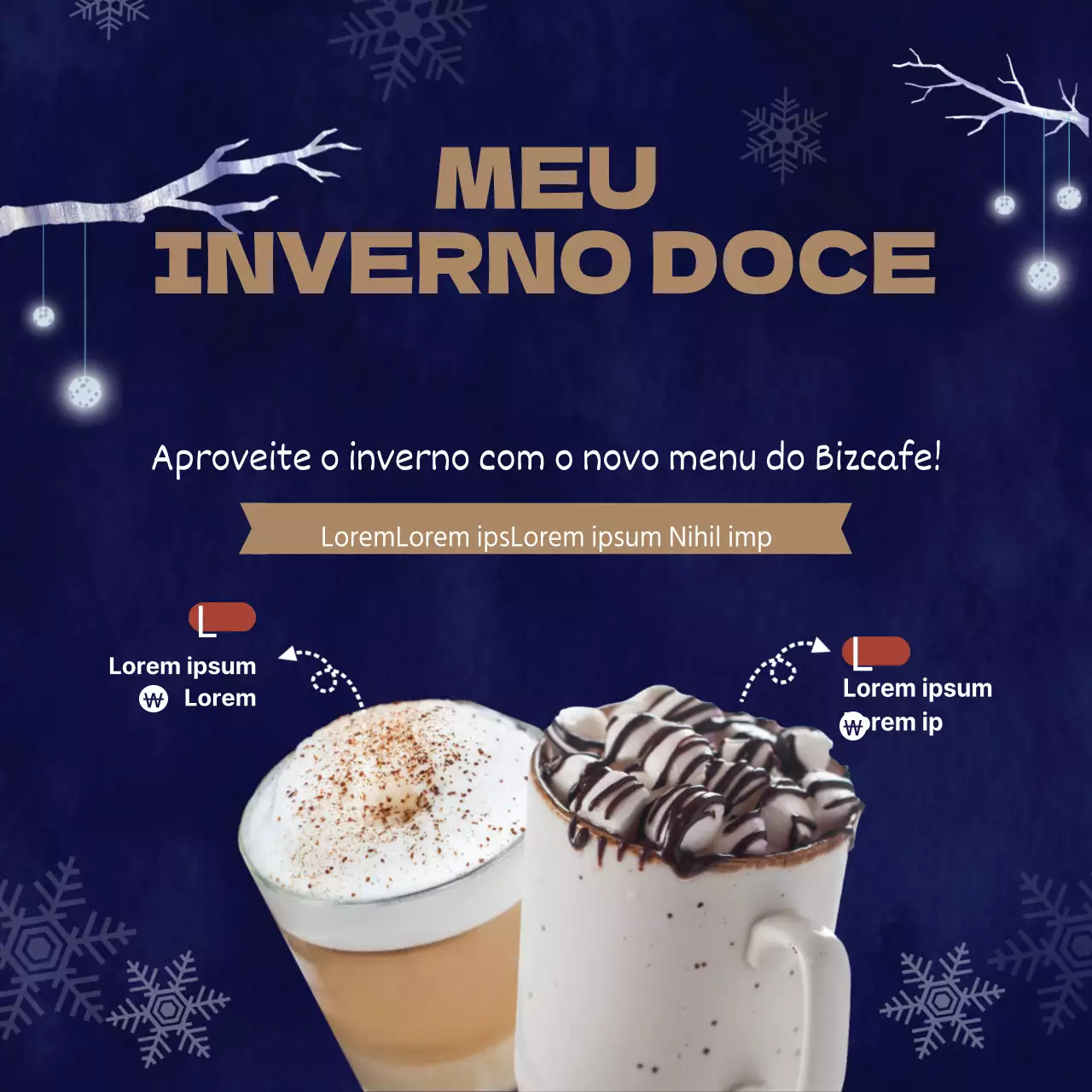 Bebidas de inverno Novo Menu Evento