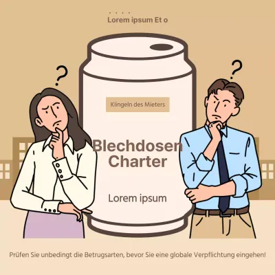 Beige und hellblau Illustration Konzept Blechdose Charter Betrug