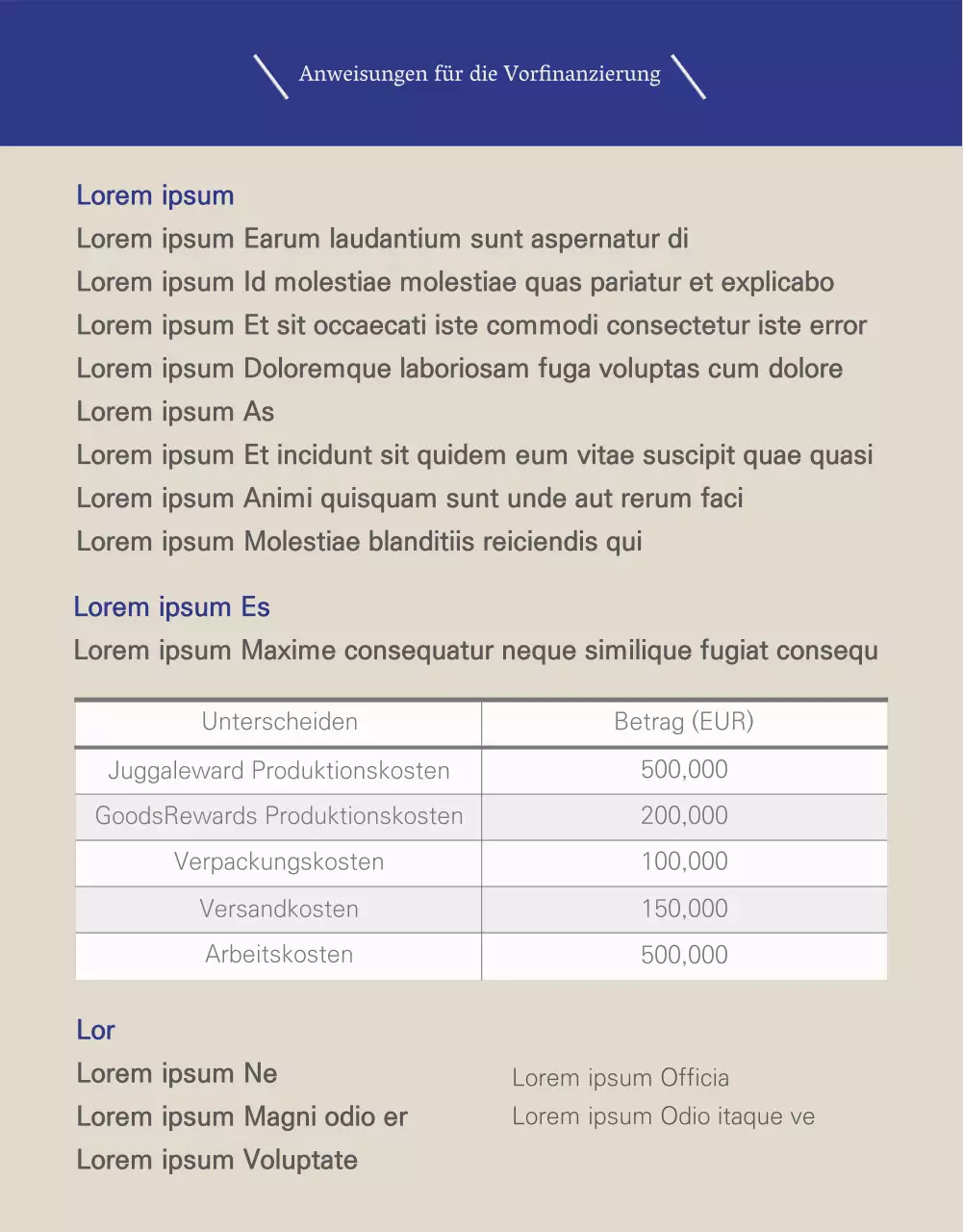 Dezente Essstäbchen-Finanzierung in Marineblau und Beige