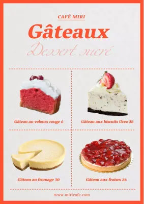 La carte des desserts du café branché de Red Point