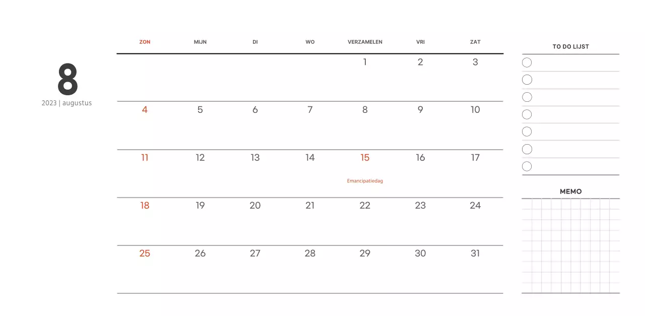 Eenvoudige, moderne stijl cafékalender