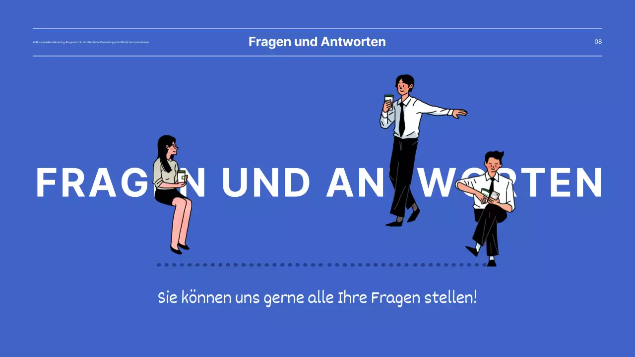 Vorstellung des speziellen Mentoring-Programms für öffentliche Unternehmen in blau